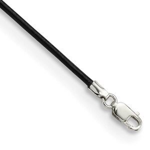1.5mm Black Leather Cord Chain & Sterling Silver Clasp Necklace, 18 In